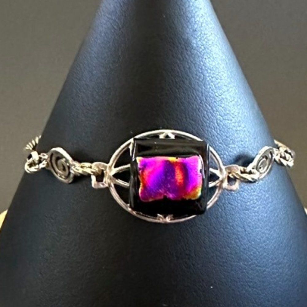 Dichroic Art Glass Silver Bracelet